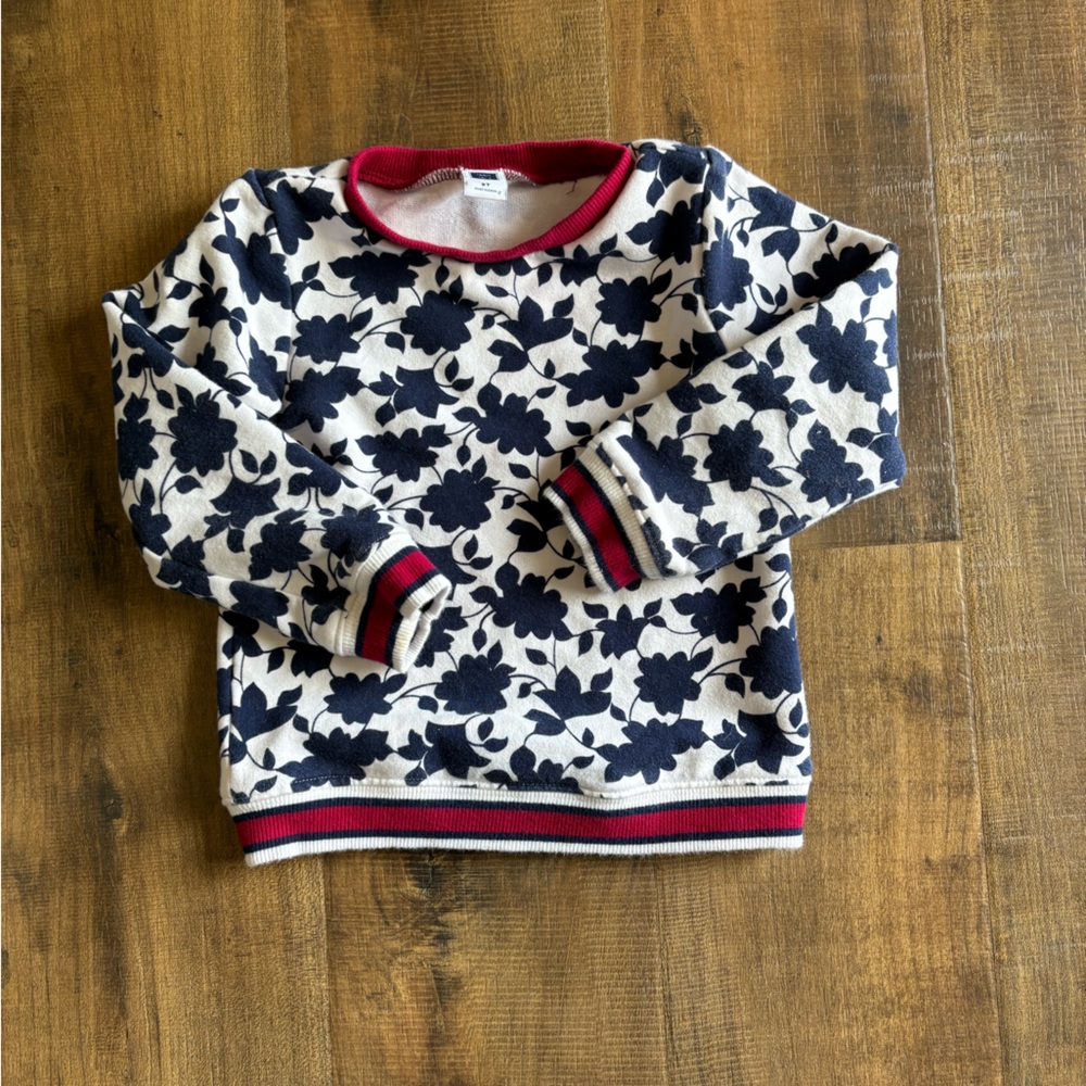 Janie and Jack Navy Blue Floral Kids Crew Neck Size 2T